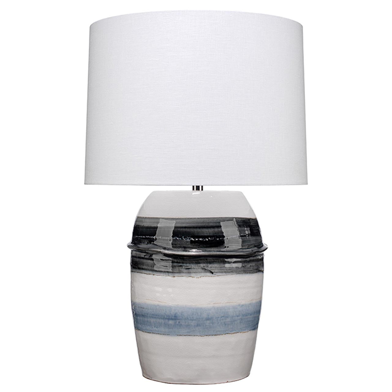 Blue and white striped table lamp on sale