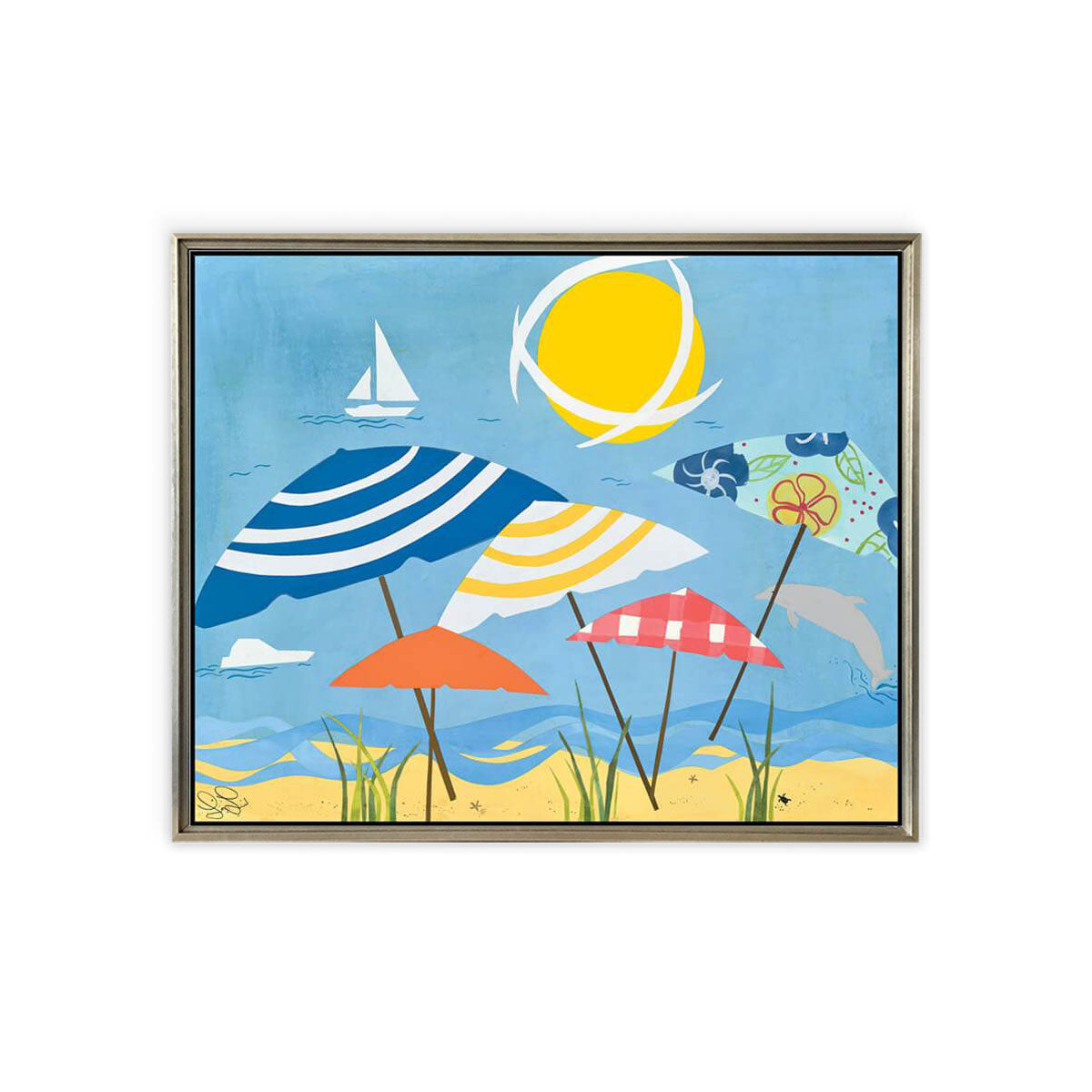 Maine Cottage Sunny Beach Umbrellas by Liz Lind | Summer Beach Home Wall Art 