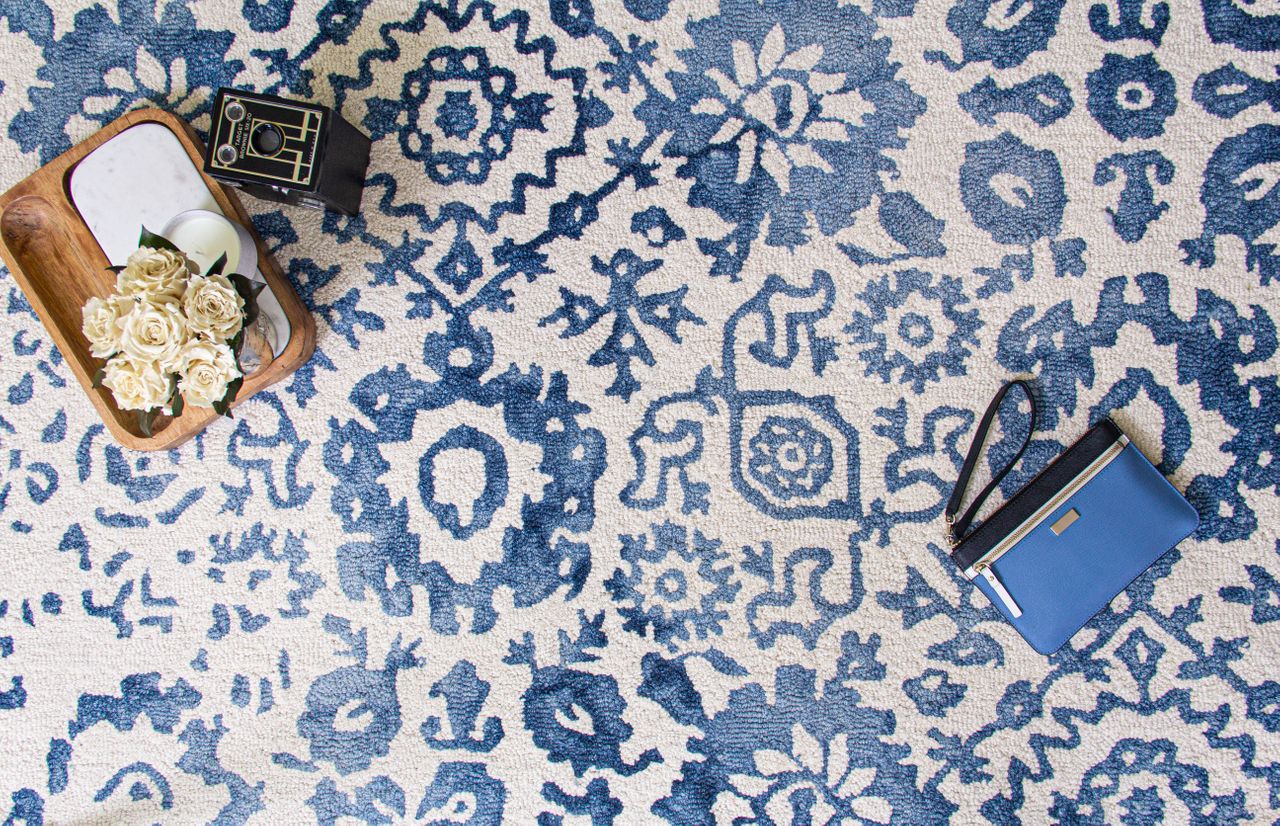 Maine Cottage Batik Navy Damask Wool Rug 