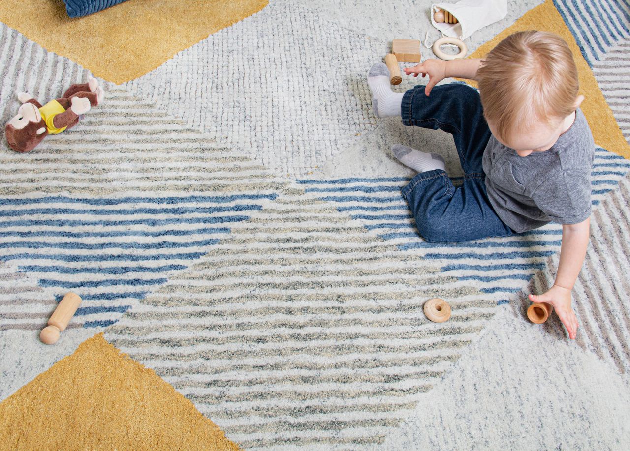 Maine Cottage Griffin Blue Geometric Wool Rug 