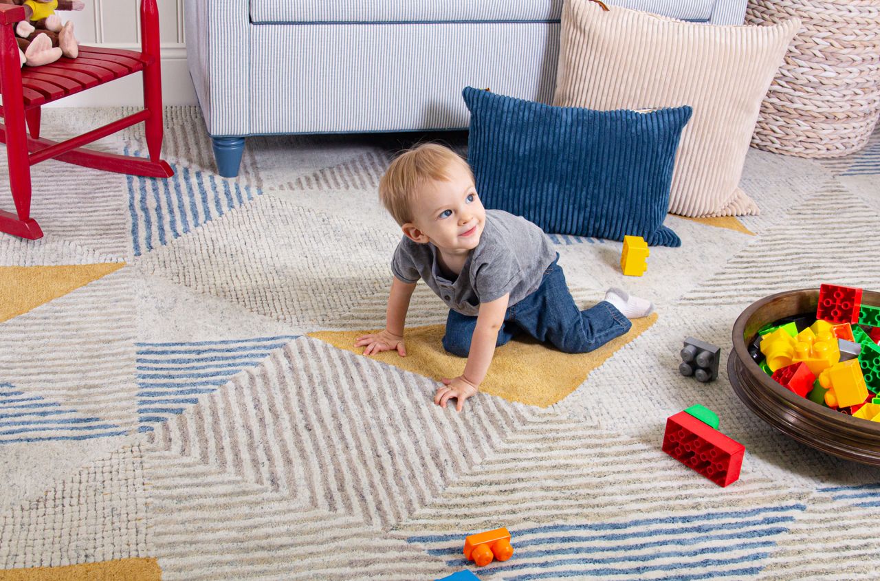 Maine Cottage Griffin Blue Geometric Wool Rug 