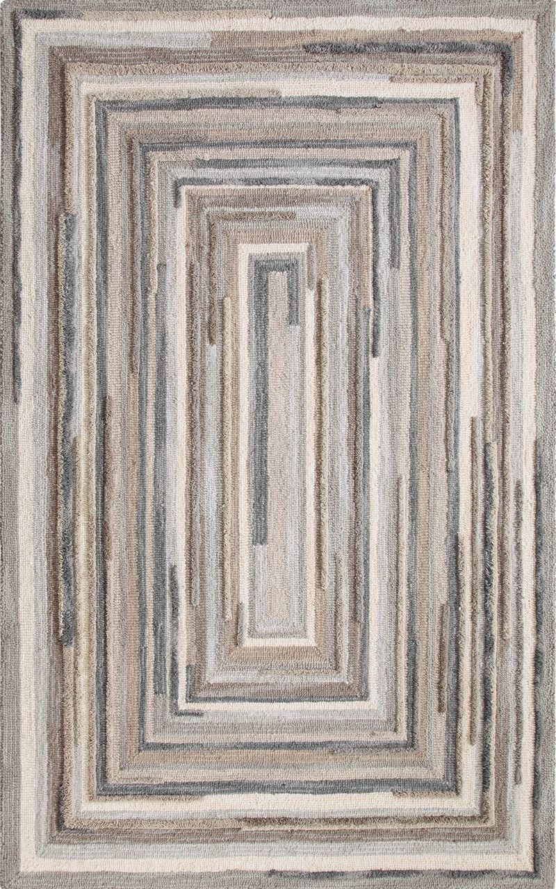Maine Cottage Concentric Squares Gray Wool Rug 