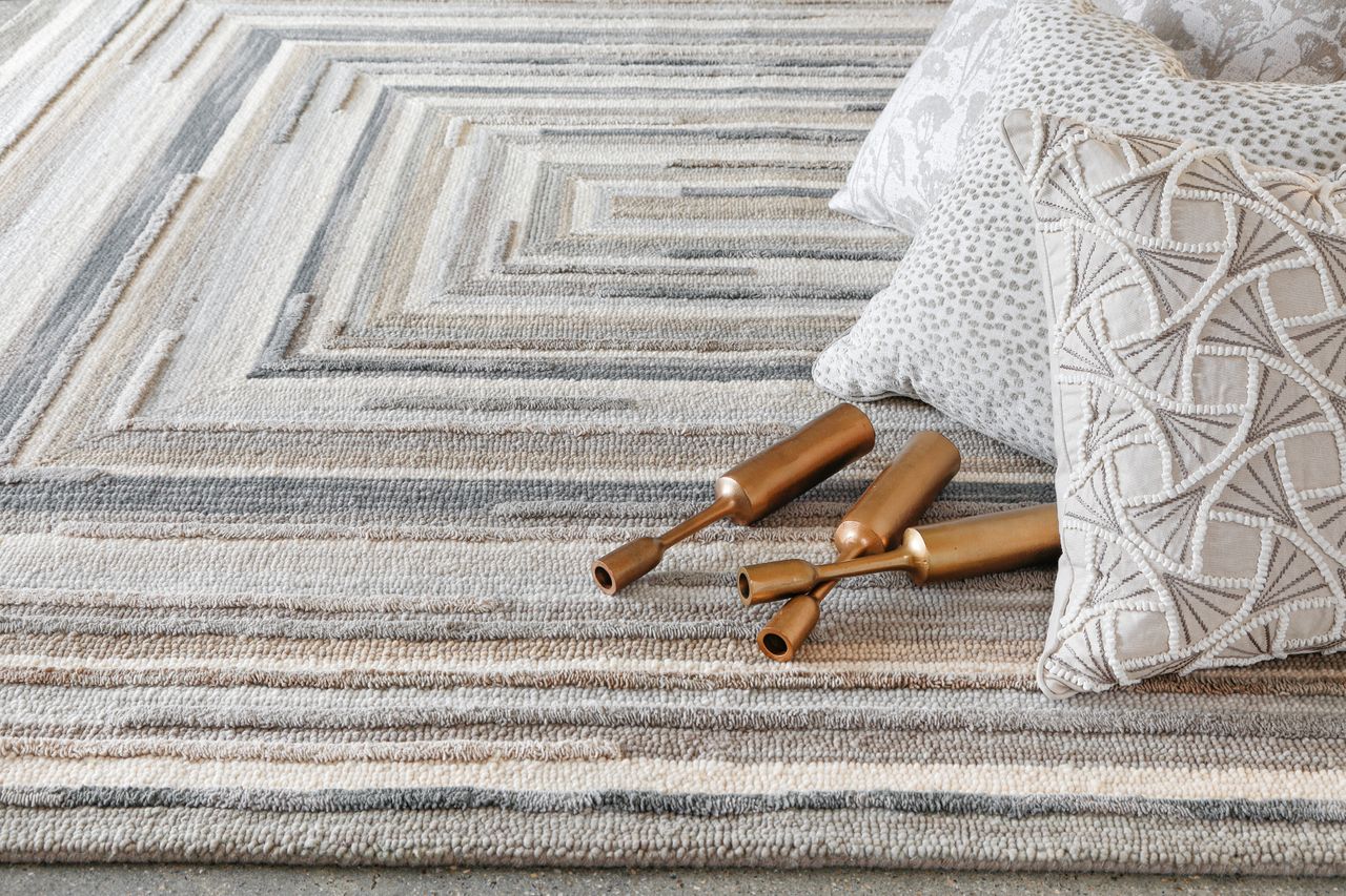 Maine Cottage Concentric Squares Gray Wool Rug 