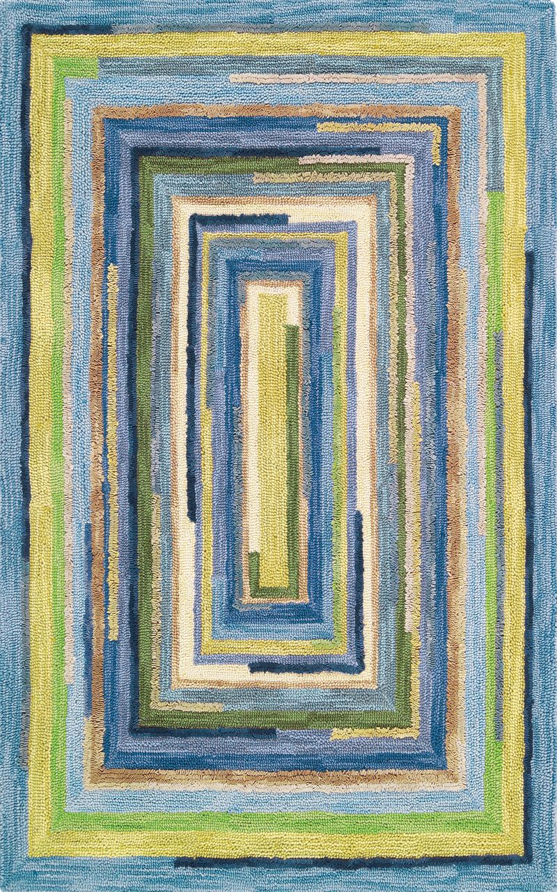 Maine Cottage Concentric Squares Sky Wool Rug 