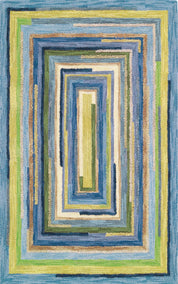 Maine Cottage Concentric Squares Sky Wool Rug 