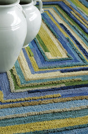 Maine Cottage Concentric Squares Sky Wool Rug 