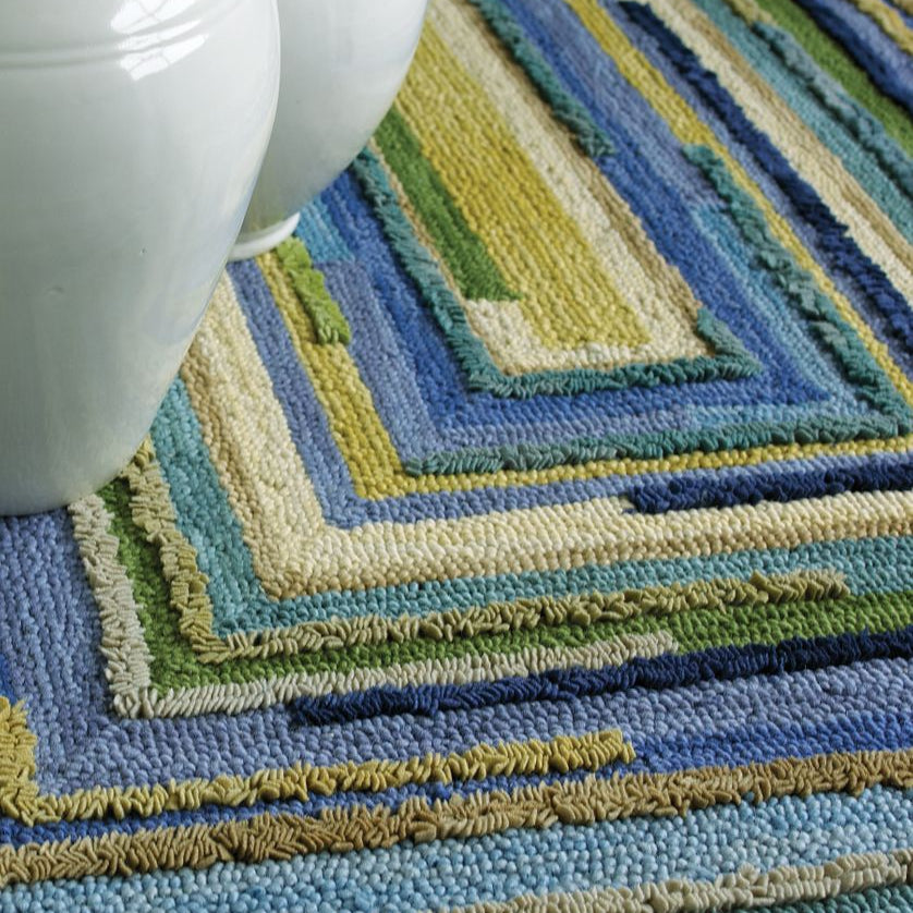 Maine Cottage Concentric Squares Sky Wool Rug 