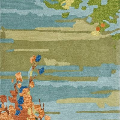 Maine Cottage Landscape Teal Wool Rug 
