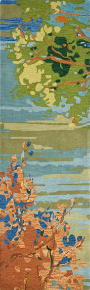 Maine Cottage Landscape Teal Wool Rug 