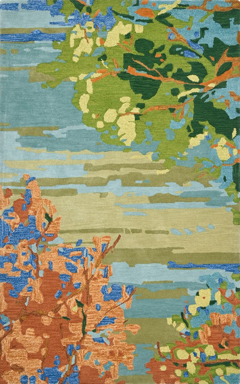 Maine Cottage Landscape Teal Wool Rug 