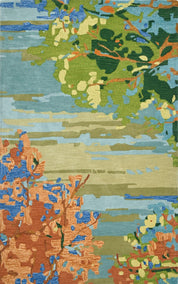 Maine Cottage Landscape Teal Wool Rug 
