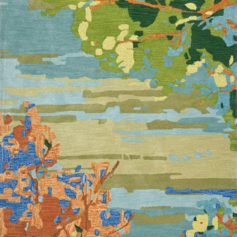 Maine Cottage Landscape Teal Wool Rug 
