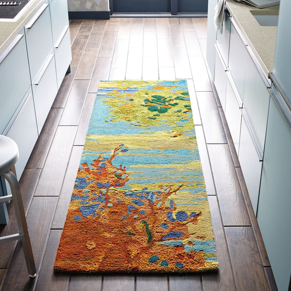 Maine Cottage Landscape Teal Wool Rug 