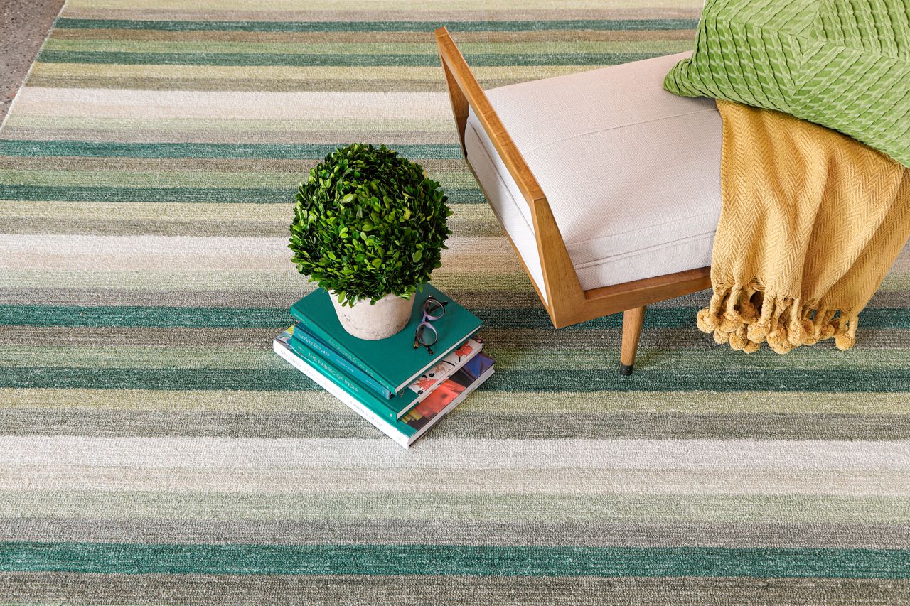 Maine Cottage Jazzy Green Striped Wool Rug 