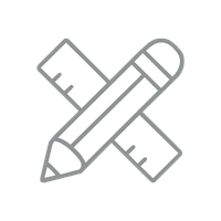 Icon of a pencil and ruler crossed over each other on a white background