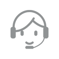 Icon of a person wearing headphones with a smiley face on a light gray background