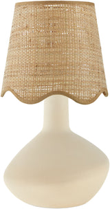 Droplet Oblong Cream Ceramic Table Lamp with Scallop Shade