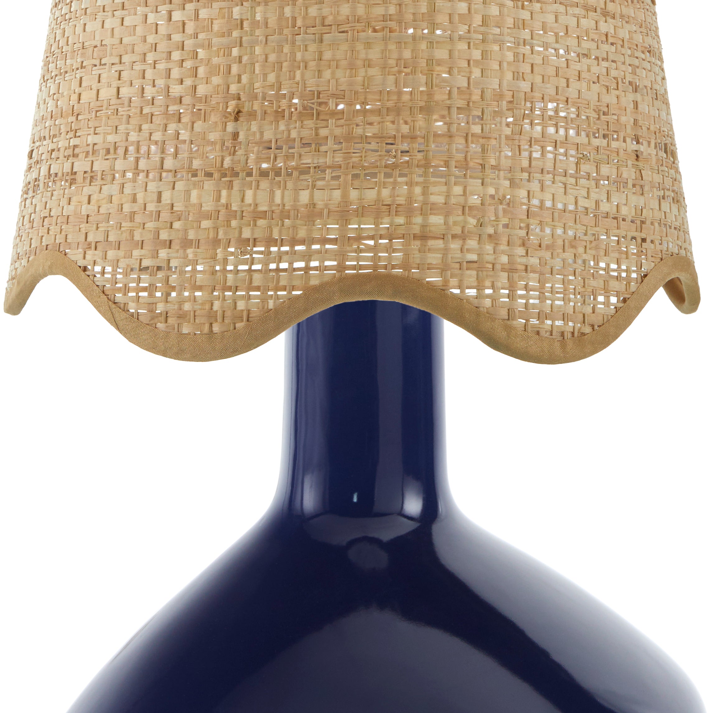 Maine Cottage Droplet Oblong Navy Ceramic Table Lamp with Scallop Shade | Maine Cottage® 