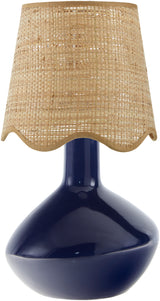 Droplet Oblong Navy Ceramic Table Lamp with Scallop Shade