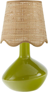 Droplet Oblong Green Ceramic Table Lamp with Scallop Shade