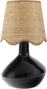 Droplet Oblong Black Ceramic Table Lamp with Scallop Shade