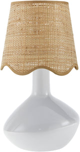 Droplet Oblong White Ceramic Table Lamp with Scallop Shade