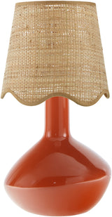 Droplet Oblong Red Ceramic Table Lamp with Scallop Shade