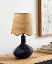 Maine Cottage Droplet Oblong Navy Ceramic Table Lamp with Scallop Shade | Maine Cottage® 