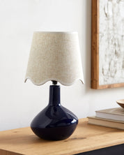 Maine Cottage Droplet Oblong Navy Ceramic Table Lamp with Scallop Shade | Maine Cottage® 