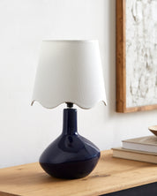 Maine Cottage Droplet Oblong Navy Ceramic Table Lamp with Scallop Shade | Maine Cottage® 