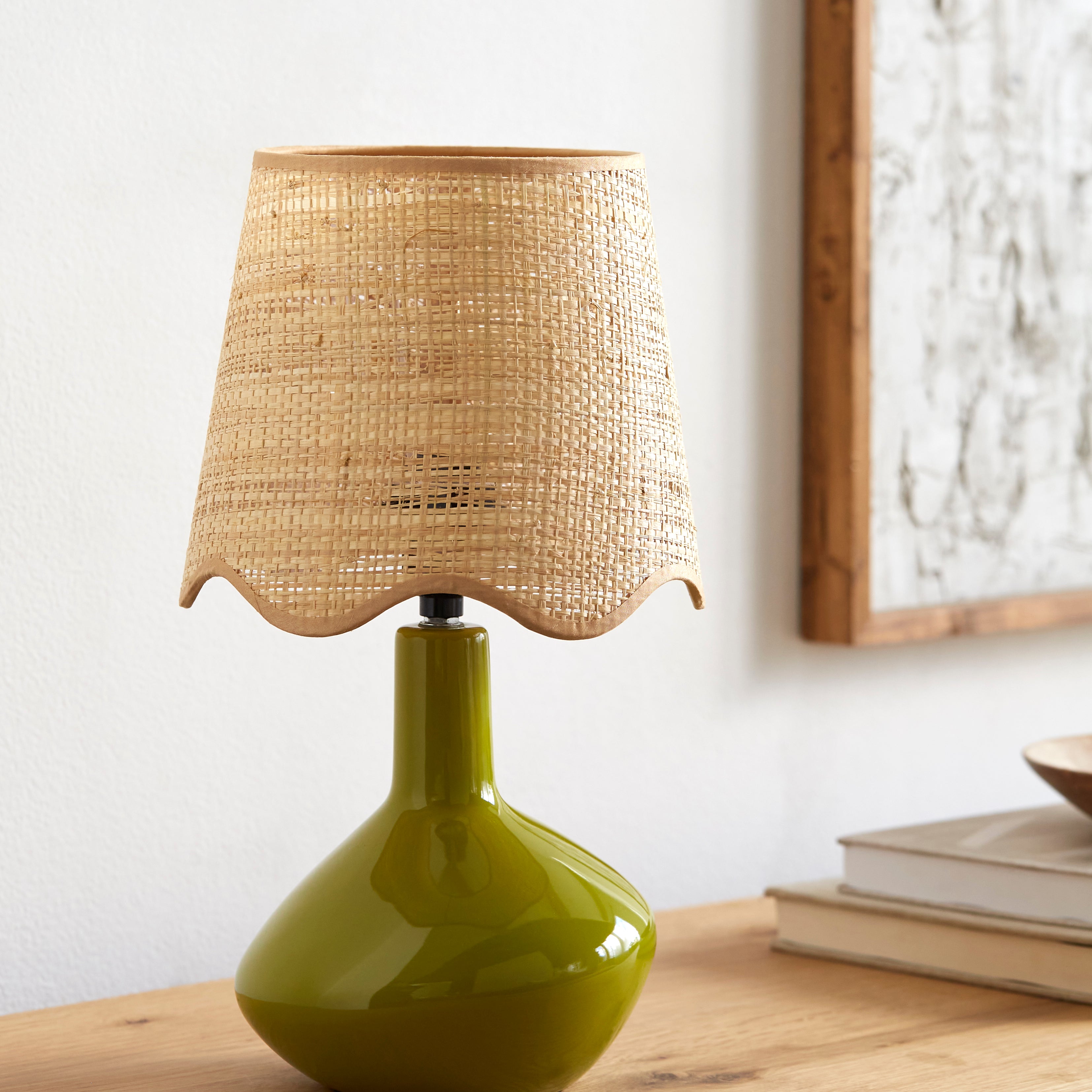 Maine Cottage Droplet Oblong Green Ceramic Table Lamp with Scallop Shade | Maine Cottage® 