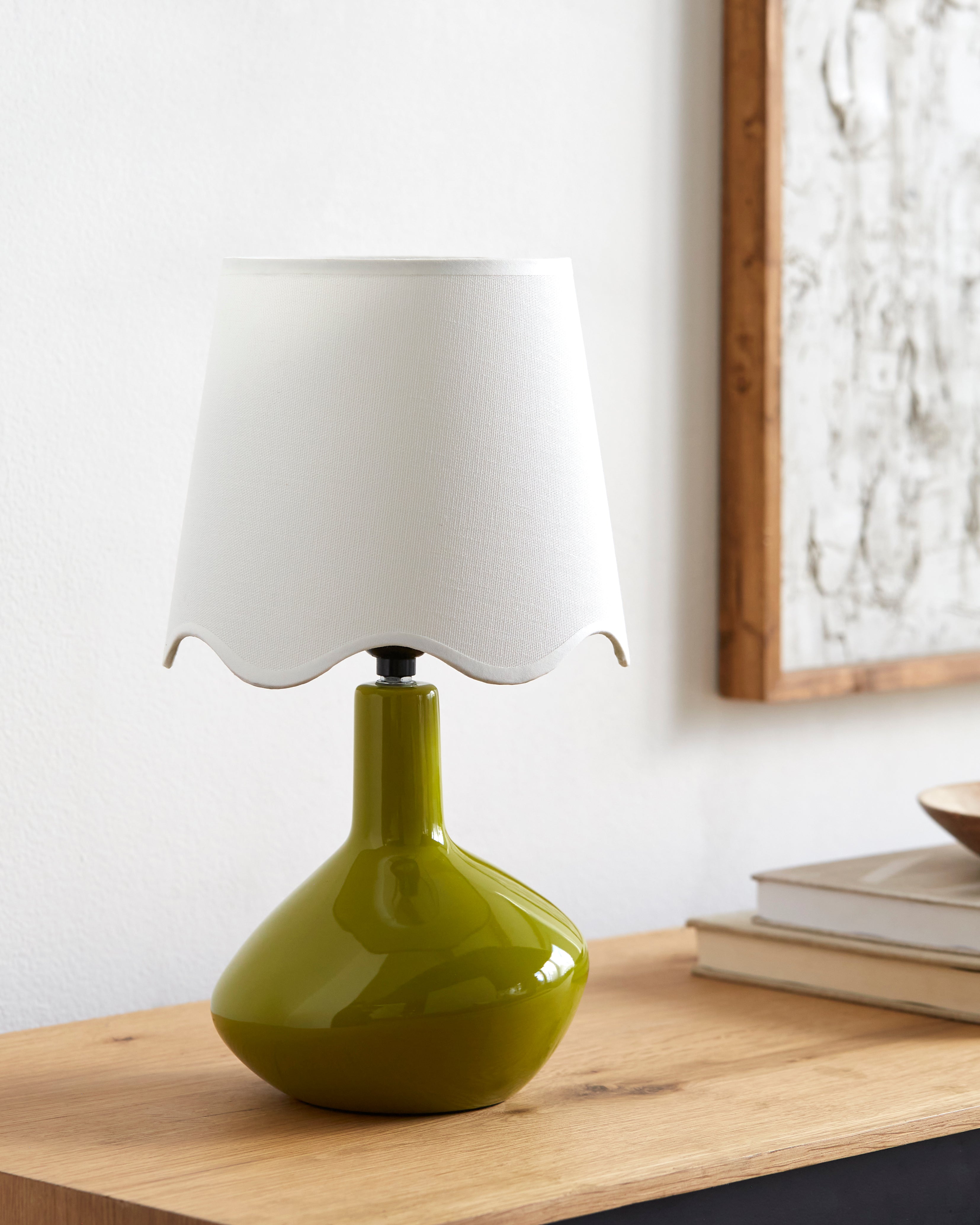Maine Cottage Droplet Oblong Green Ceramic Table Lamp with Scallop Shade | Maine Cottage® 