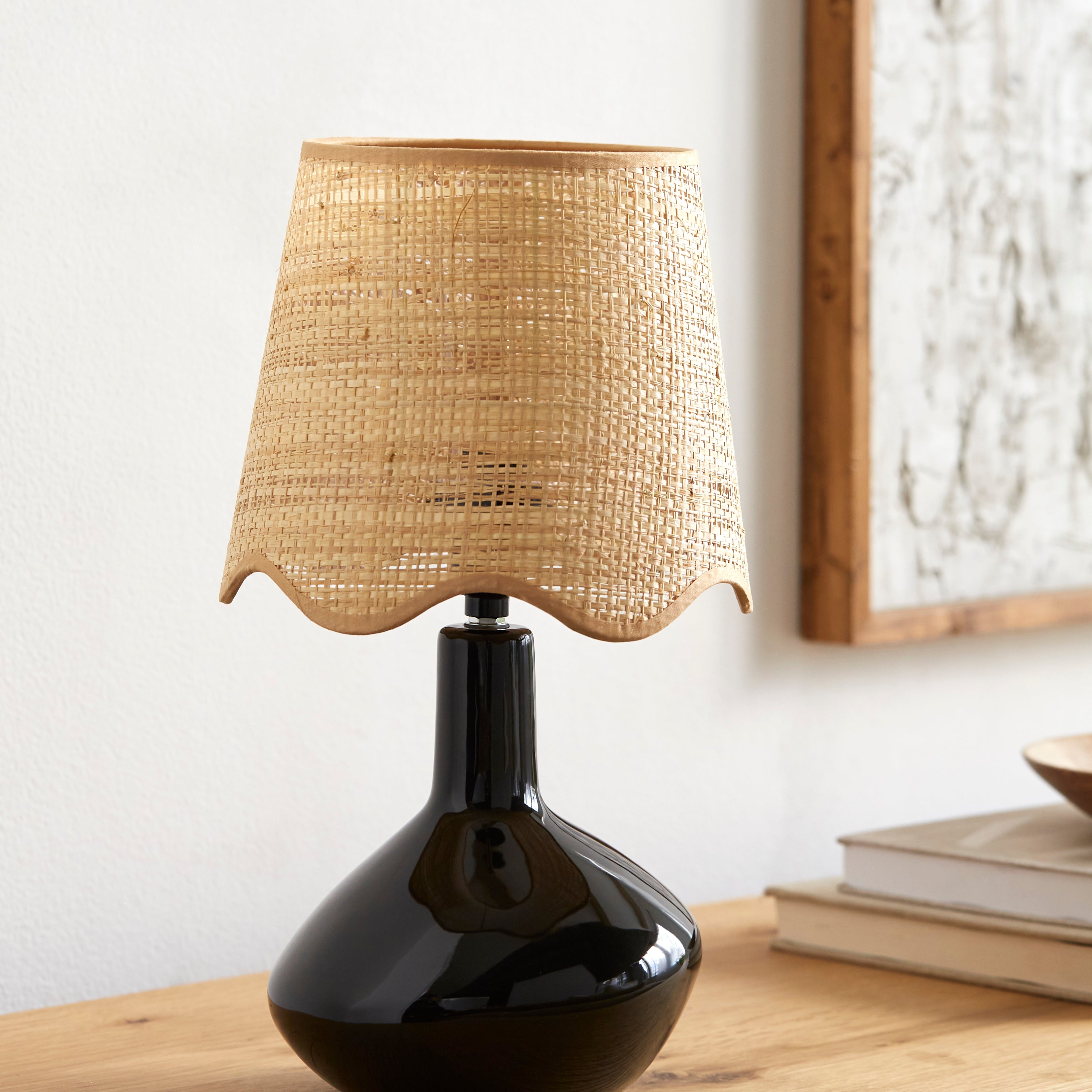 Maine Cottage Droplet Oblong Black Ceramic Table Lamp with Scallop Shade | Maine Cottage® 