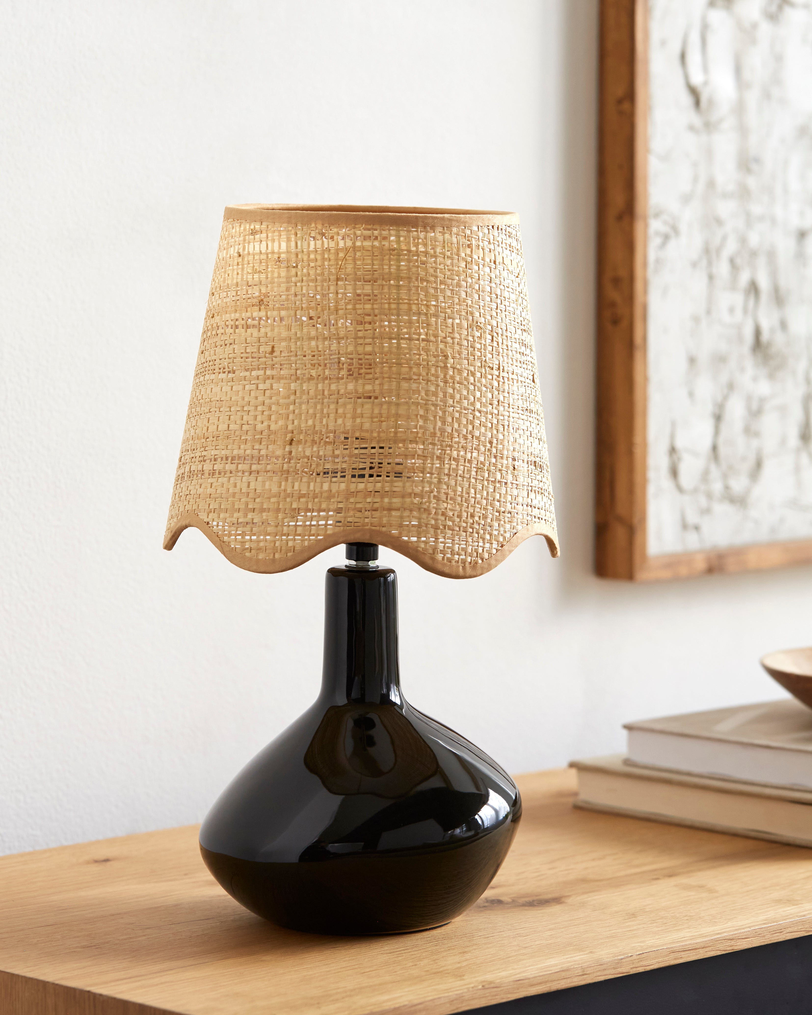 Maine Cottage Droplet Oblong Black Ceramic Table Lamp with Scallop Shade | Maine Cottage® 