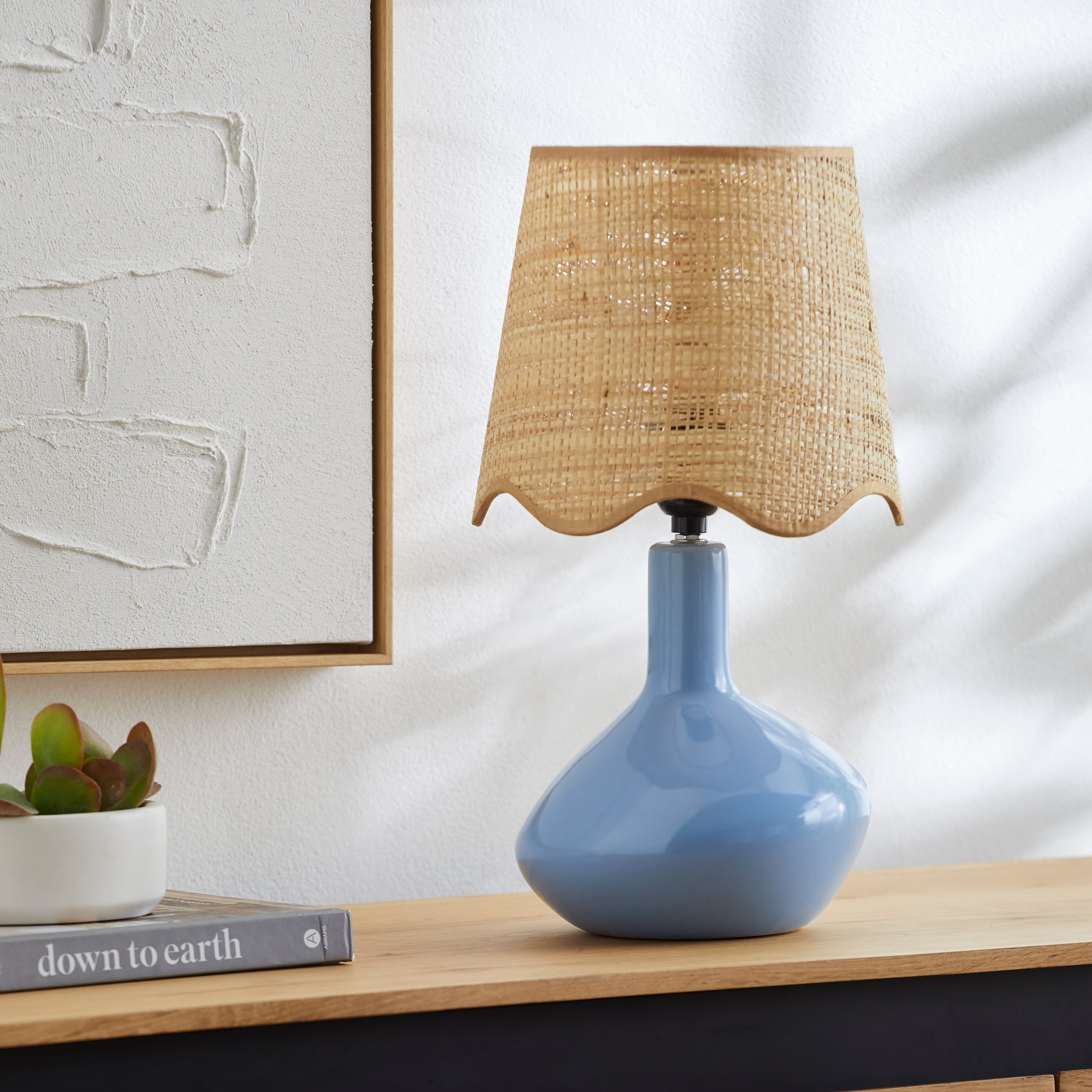 Maine Cottage Droplet Oblong Light Blue Ceramic Table Lamp with Scallop Shade | Maine Cottage® 