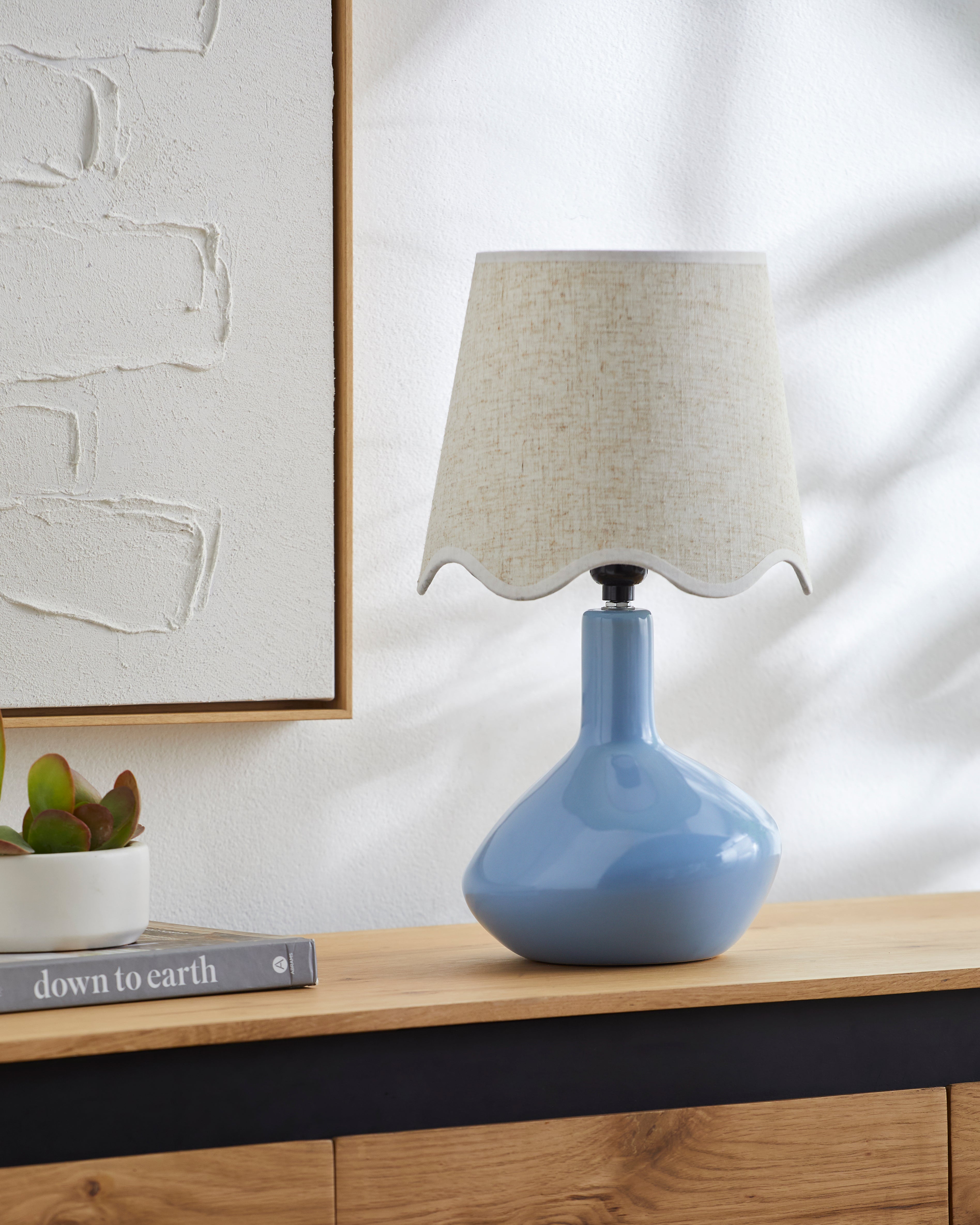 Maine Cottage Droplet Oblong Light Blue Ceramic Table Lamp with Scallop Shade | Maine Cottage® 