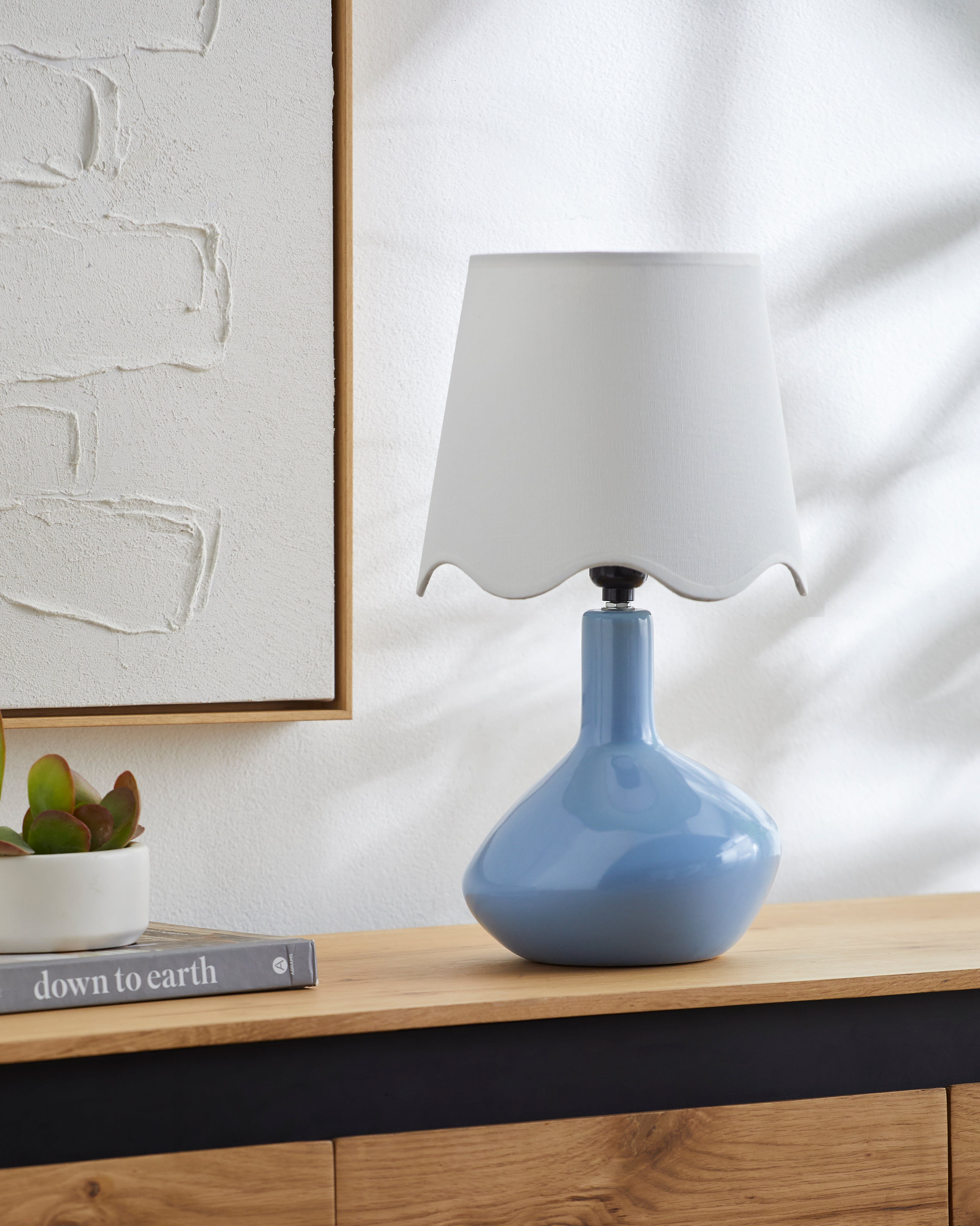 Maine Cottage Droplet Oblong Light Blue Ceramic Table Lamp with Scallop Shade | Maine Cottage® 