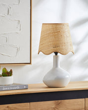 Maine Cottage Droplet Oblong White Ceramic Table Lamp with Scallop Shade | Maine Cottage® 