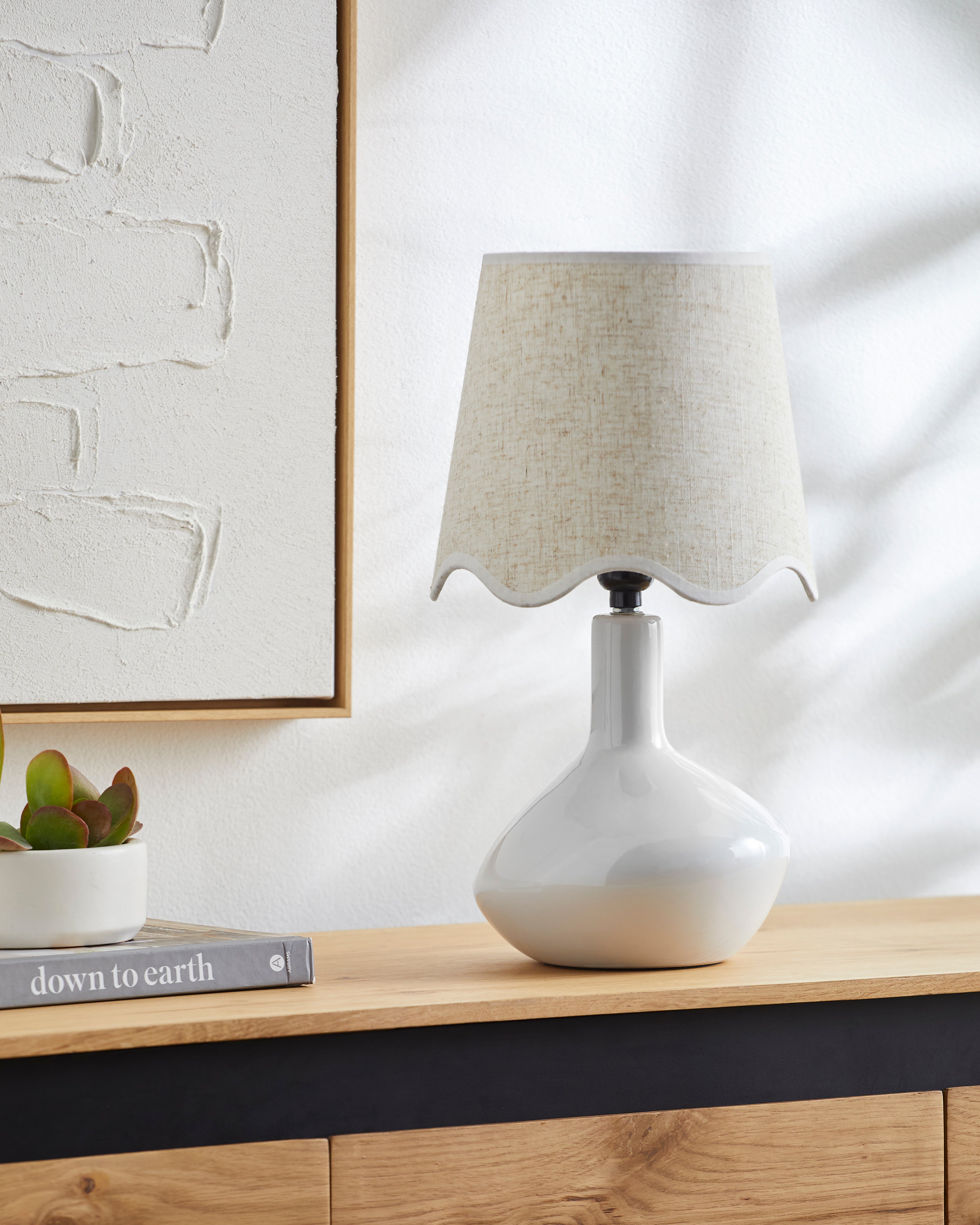 Maine Cottage Droplet Oblong White Ceramic Table Lamp with Scallop Shade | Maine Cottage® 