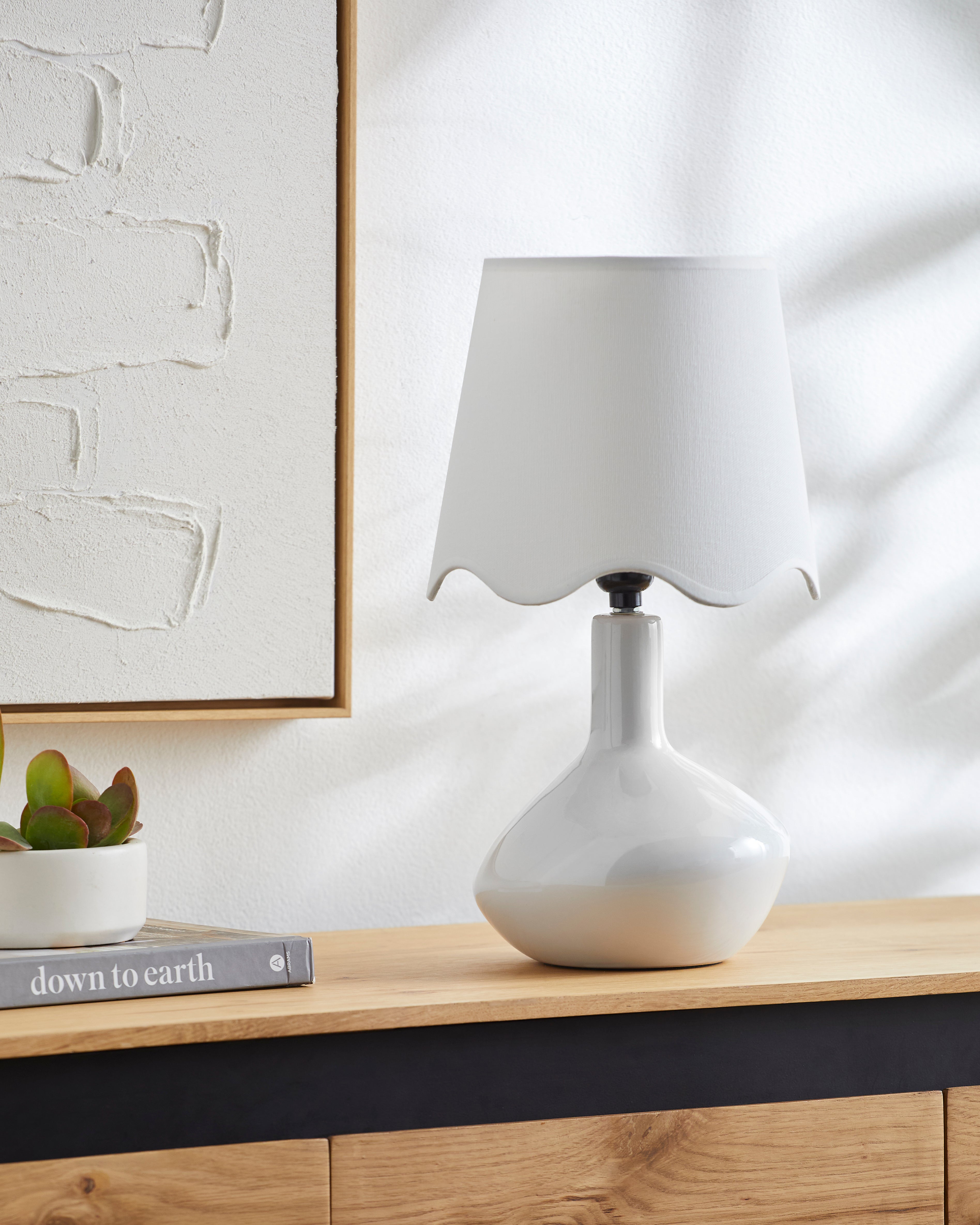 Maine Cottage Droplet Oblong White Ceramic Table Lamp with Scallop Shade | Maine Cottage® 