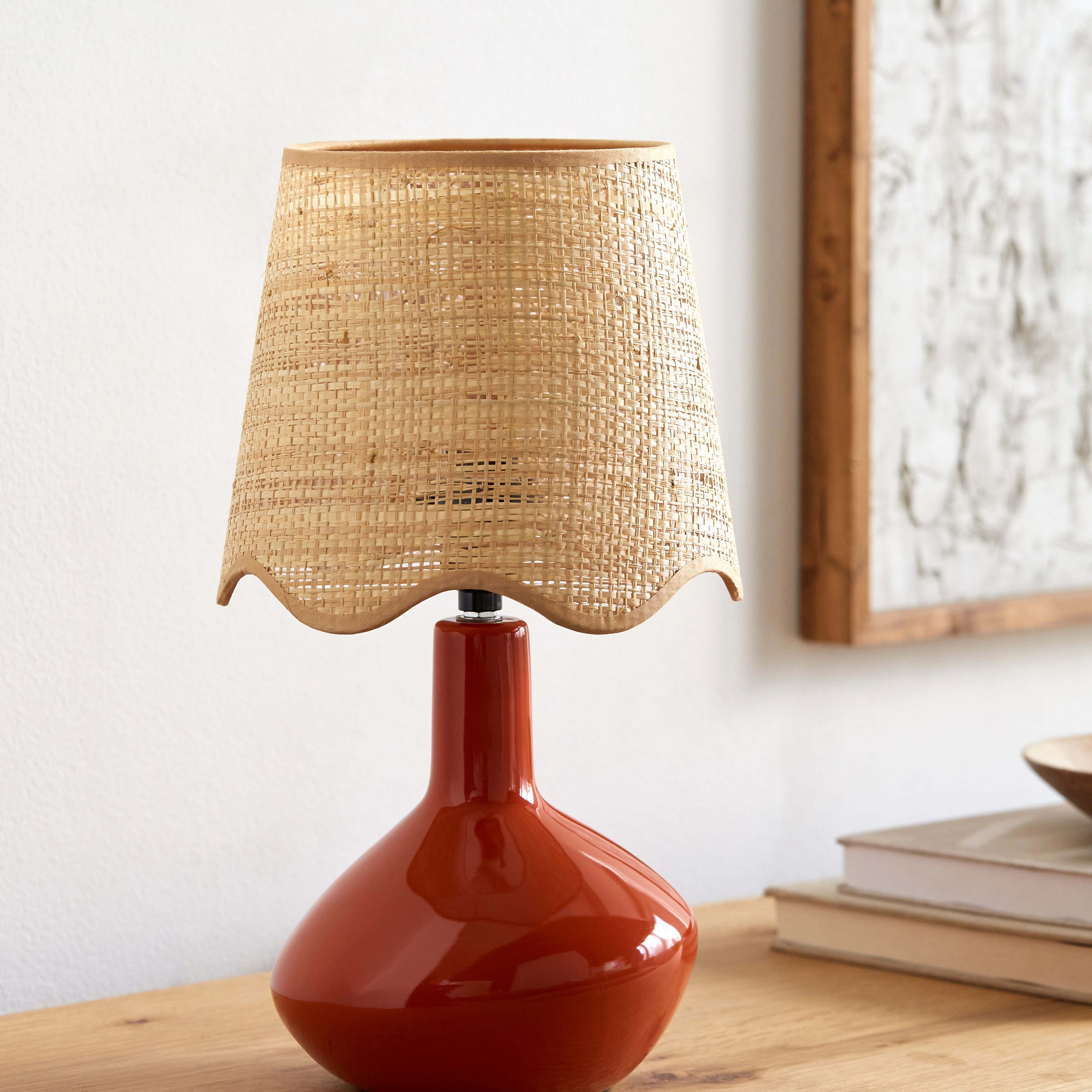 Maine Cottage Droplet Oblong Red Ceramic Table Lamp with Scallop Shade | Maine Cottage® 