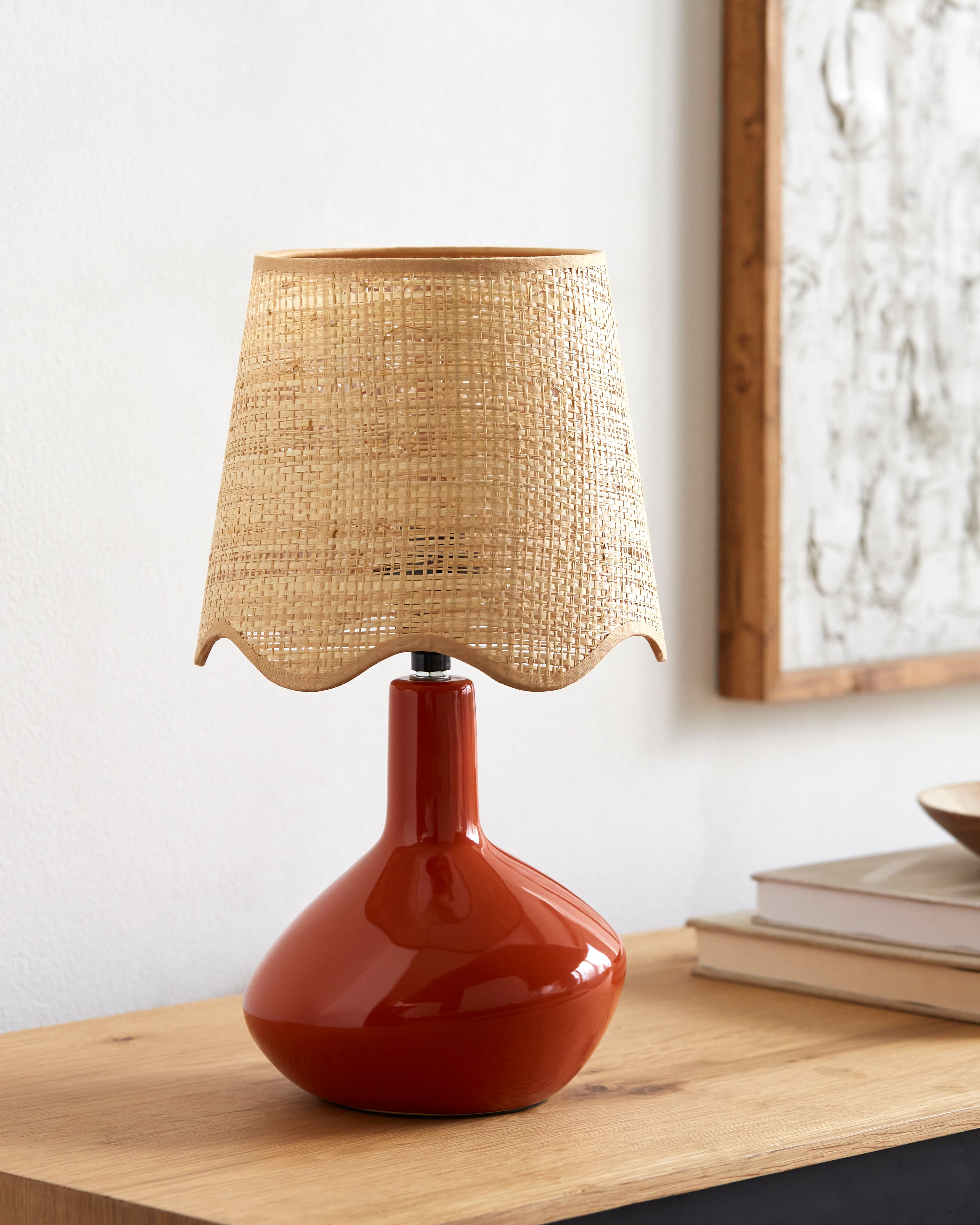 Maine Cottage Droplet Oblong Red Ceramic Table Lamp with Scallop Shade | Maine Cottage® 