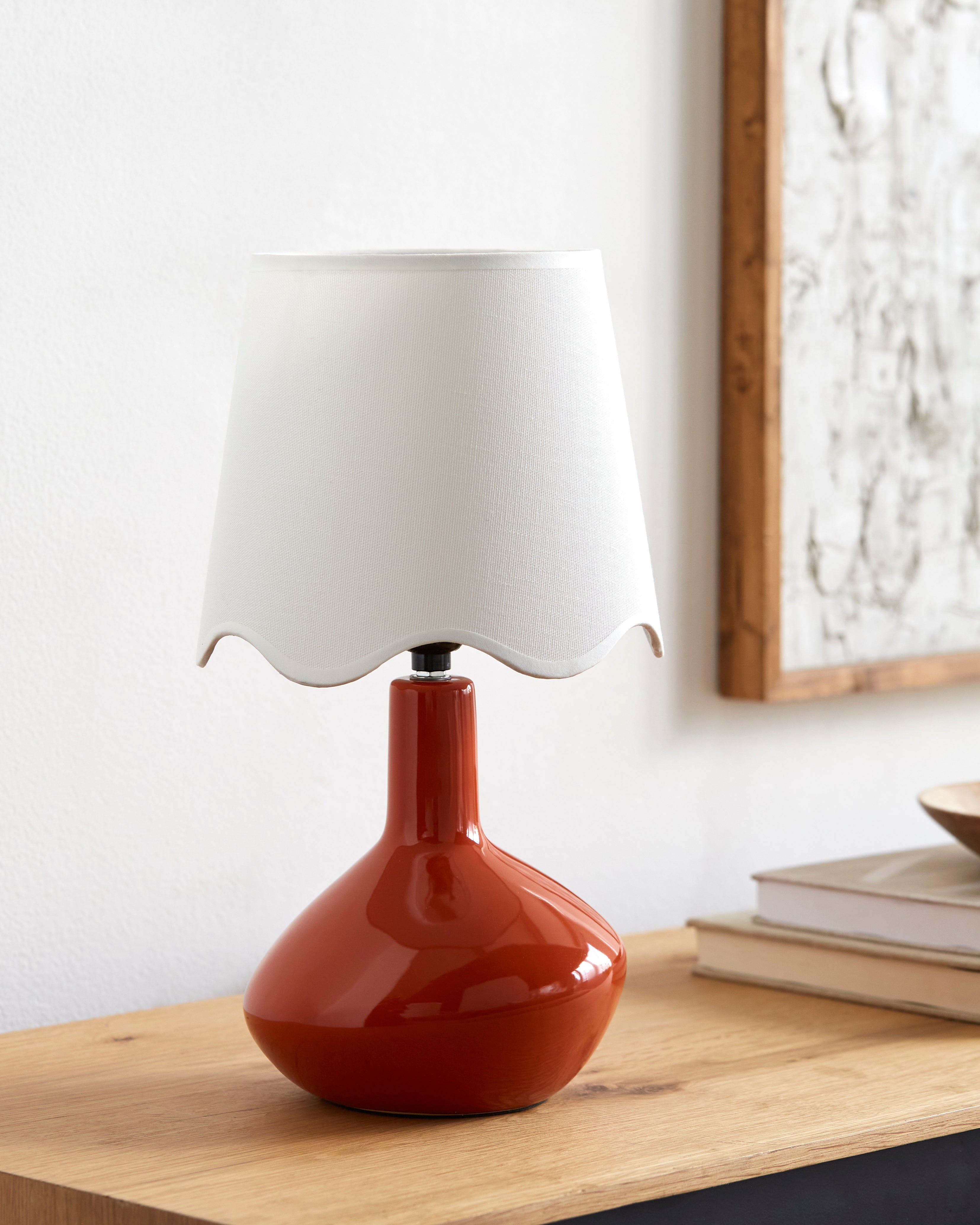 Maine Cottage Droplet Oblong Red Ceramic Table Lamp with Scallop Shade | Maine Cottage® 