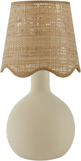 Droplet Oval Cream Ceramic Table Lamp with Scallop Shade