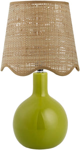 Droplet Oval Green Ceramic Table Lamp with Scallop Shade