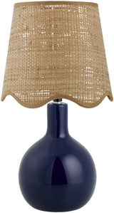 Droplet Oval Navy Ceramic Table Lamp with Scallop Shade