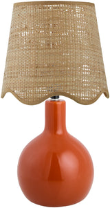 Droplet Oval Red Ceramic Table Lamp with Scallop Shade