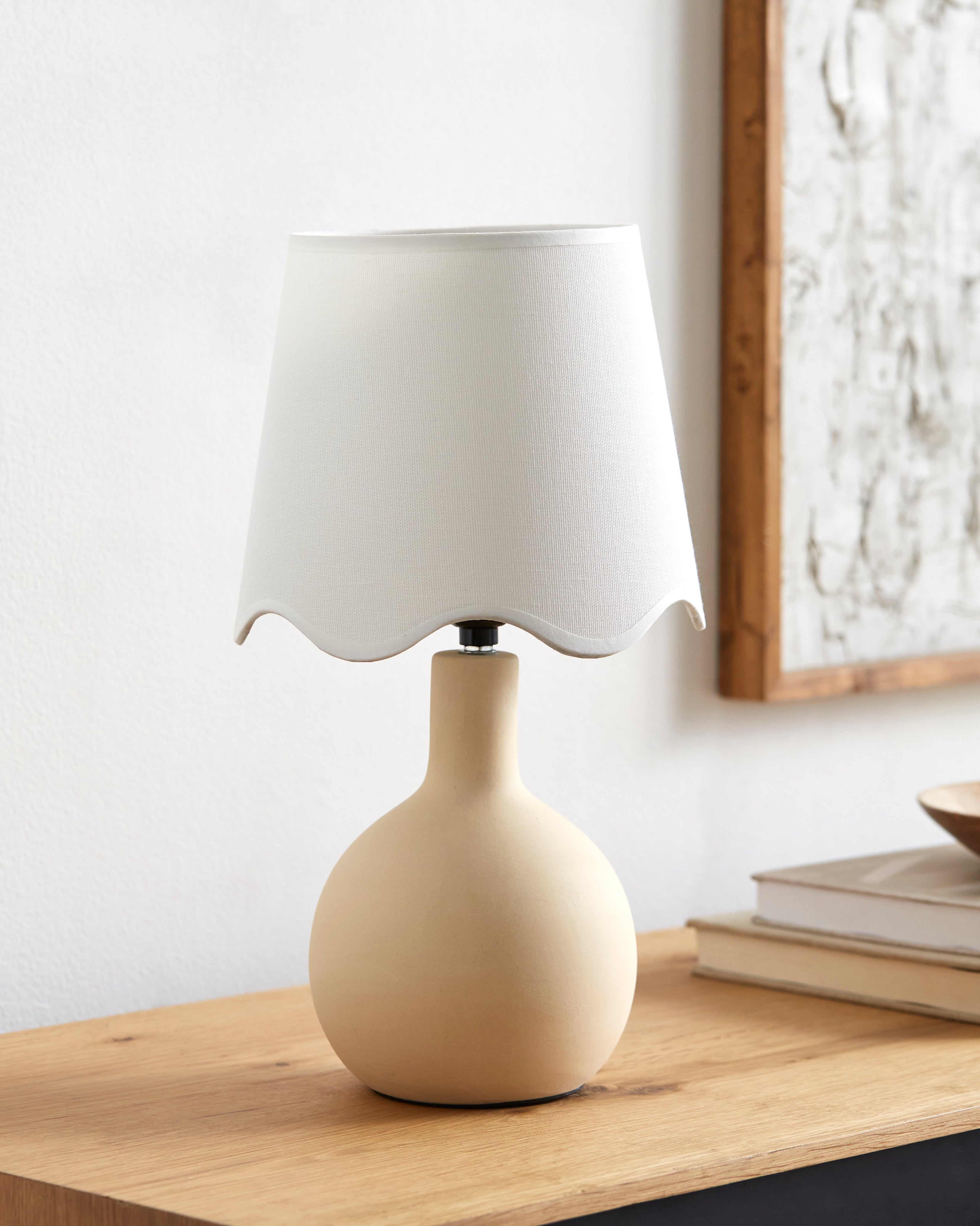 Maine Cottage Droplet Oval Cream Ceramic Table Lamp with Scallop Shade | Maine Cottage® 