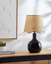 Maine Cottage Droplet Oval Black Ceramic Table Lamp with Scallop Shade | Maine Cottage® 