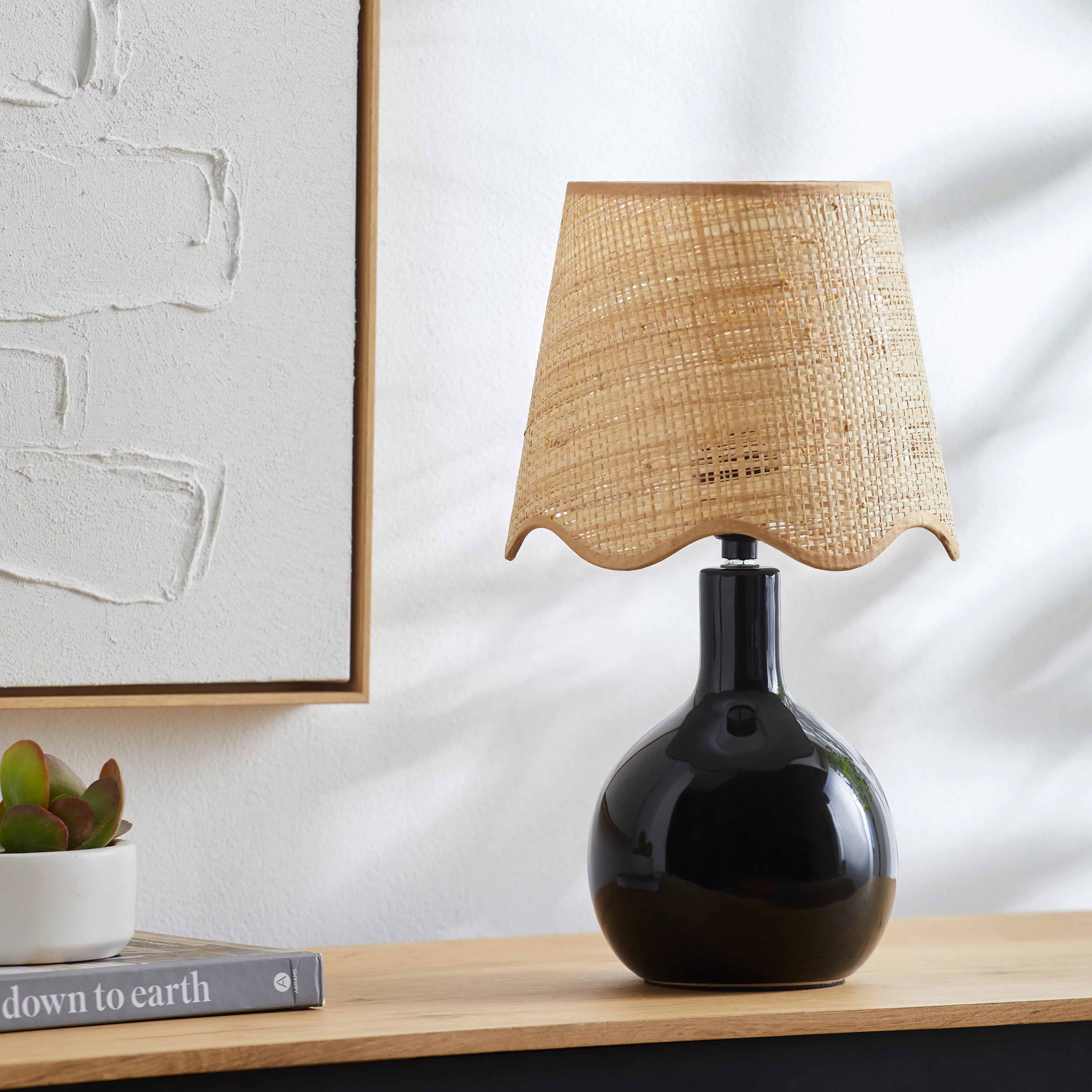 Maine Cottage Droplet Oval Black Ceramic Table Lamp with Scallop Shade | Maine Cottage® 